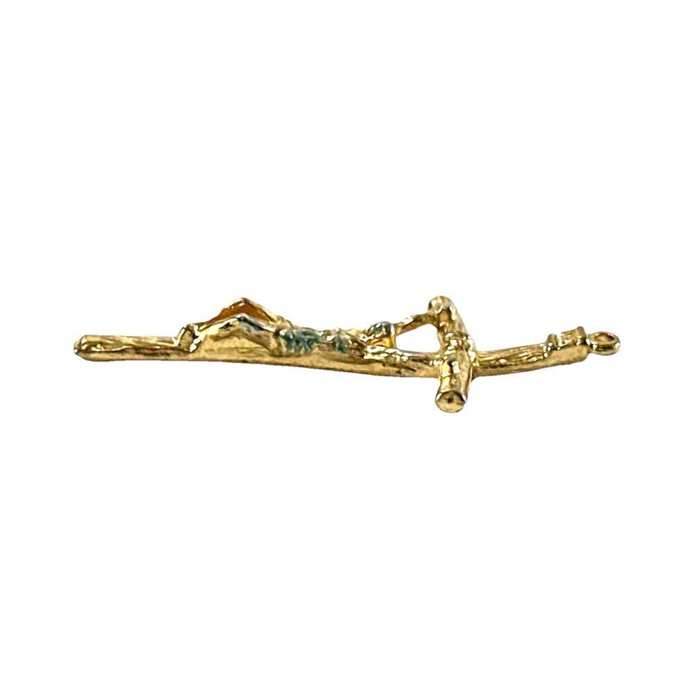 Vintage Crucifix Pendant 2” Gold Tone Cross Jesus Corpus Religious Charm - Picture 4 of 6